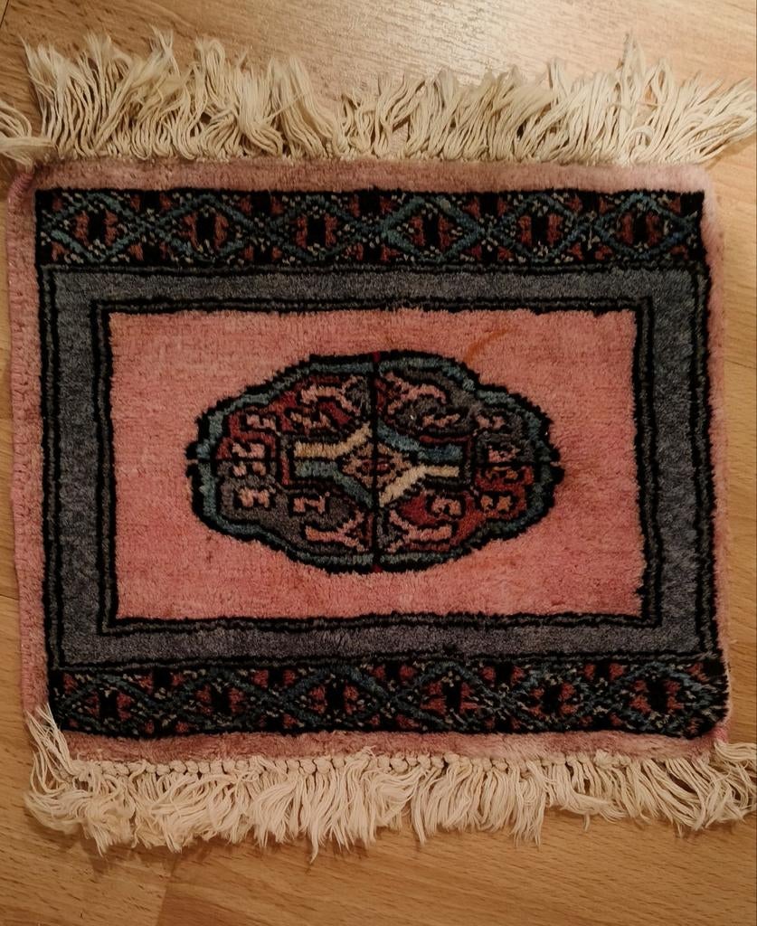 Origineel Handgeknoopt Tapijt - Roze met Patroon, Ophalen, Minder dan 50 cm, Gebruikt, Grijs