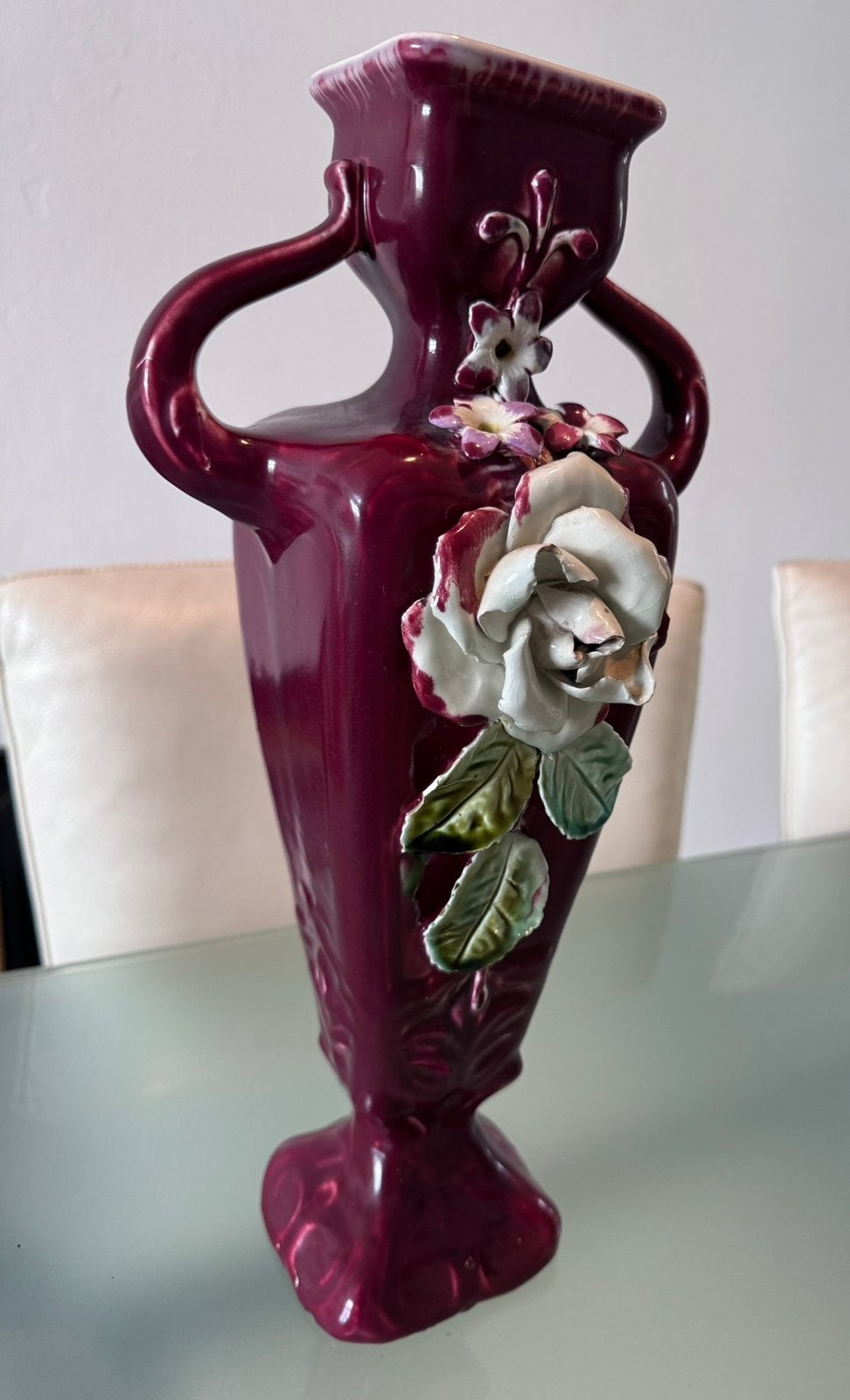 Art Nouveau - Barbotine majolica vaas (ca.41 cm), Antiek en Kunst, Ophalen