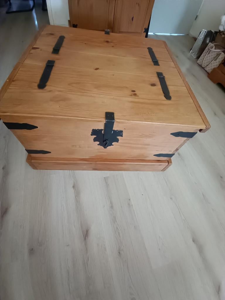 Mexicaans grenen salontafel met opbergruimte, Gebruikt, 50 tot 100 cm, Vierkant, Mexicaans, Rustiek, Landelijk