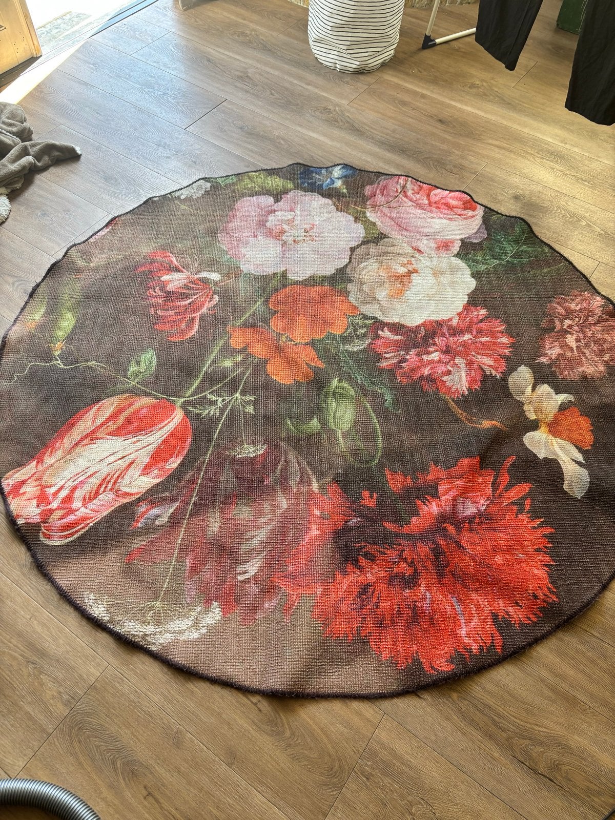 Rond vloerkleed met bloemenprint, Ophalen, Gebruikt, 100 tot 150 cm, Rond