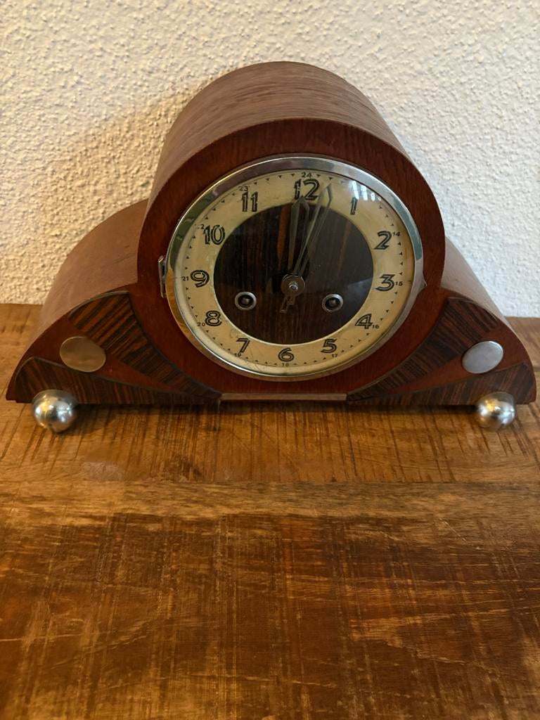 Antieke houten schoorsteenklok, Antiek en Kunst, Antiek | Klokken, Ophalen of Verzenden