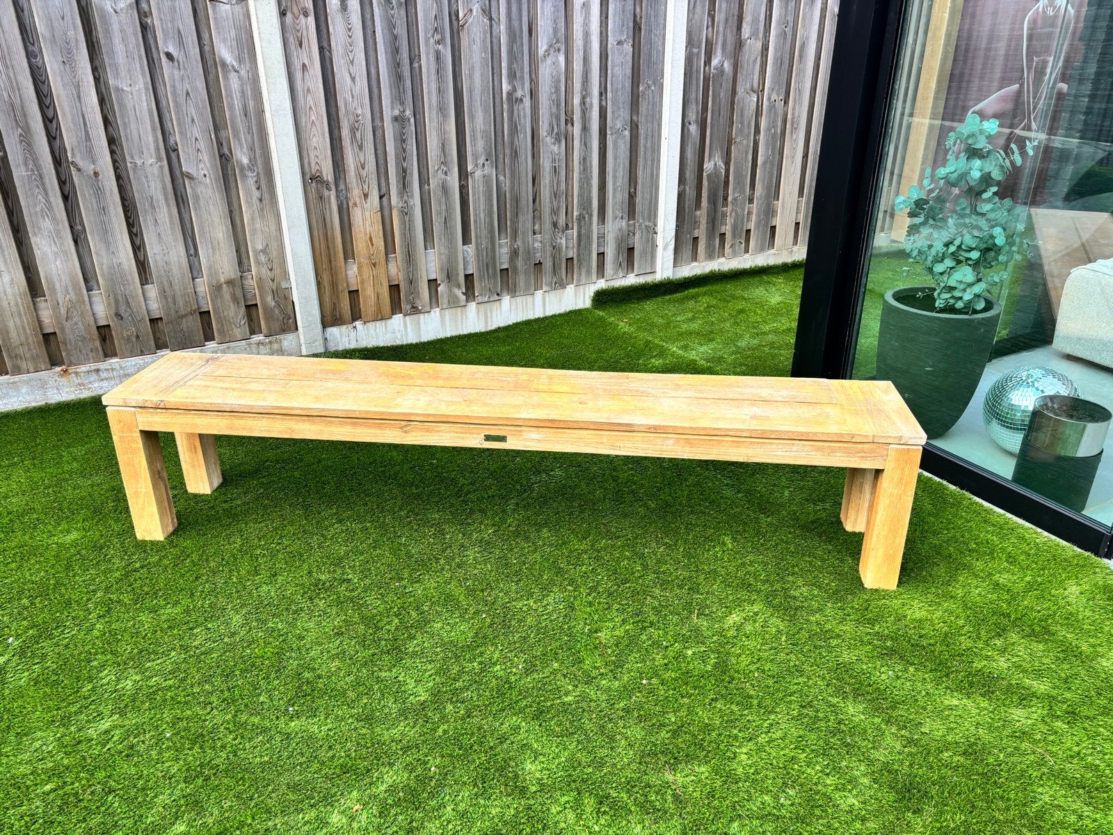 Eiken Houten bank 210x35x45 cm - FSC gecertificeerd, Ophalen, Gebruikt, Hout