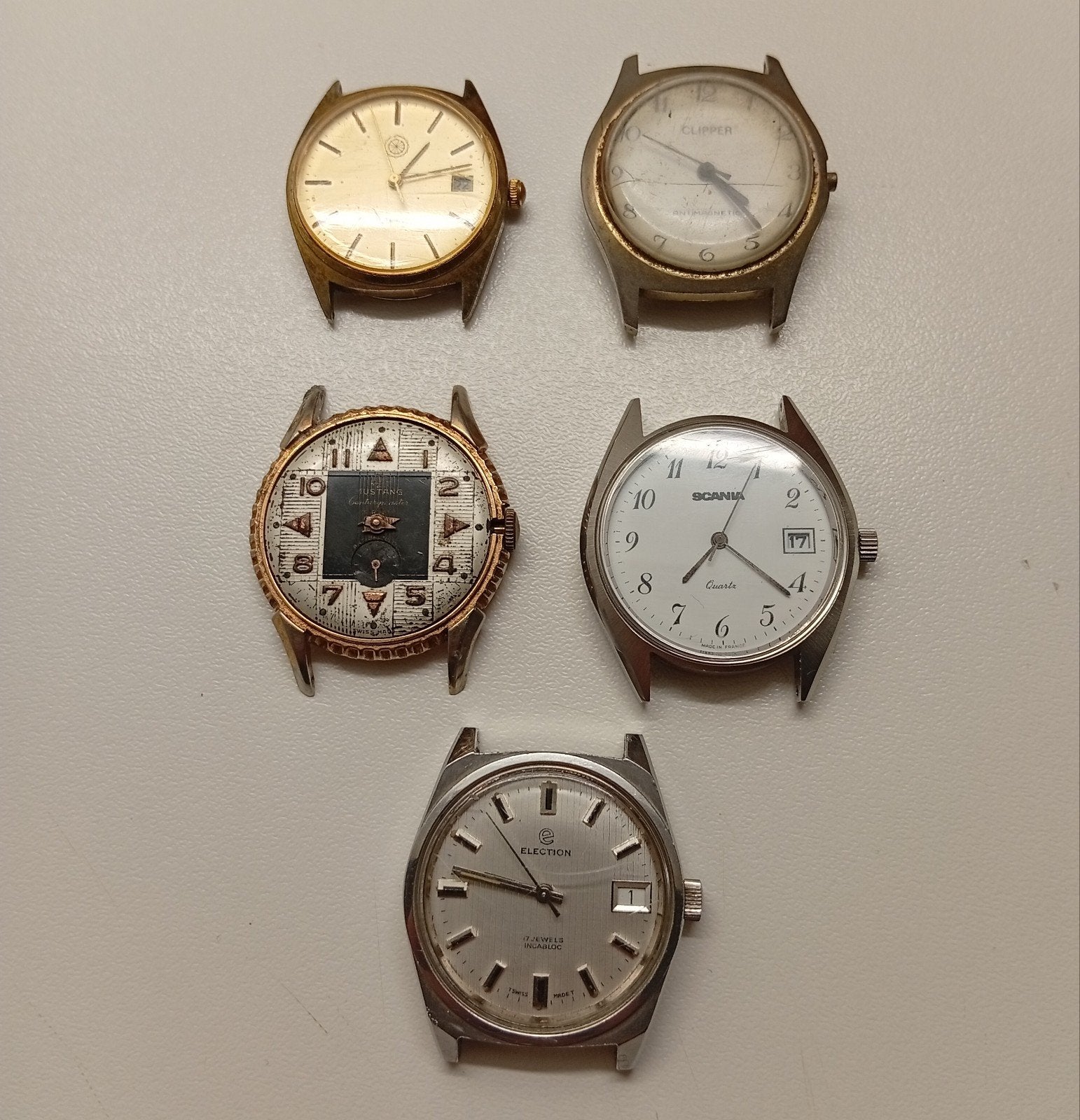 5 vintage heren horloges voor opmaak of onderdelen, Sieraden, Tassen en Uiterlijk, Overige merken, Staal, Gebruikt, Staal