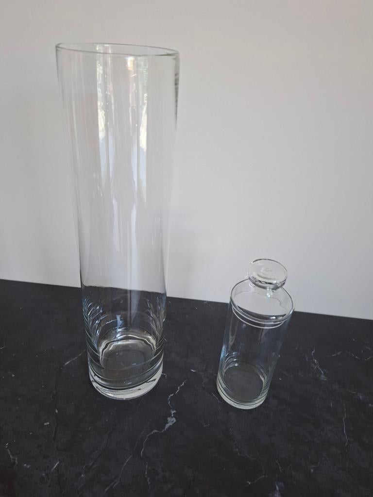 Glazen cilinder vaas 50cm en voorraadpot met deksel 25cm, Huis en Inrichting, Woonaccessoires | Vazen, Ophalen, Gebruikt, Overige kleuren