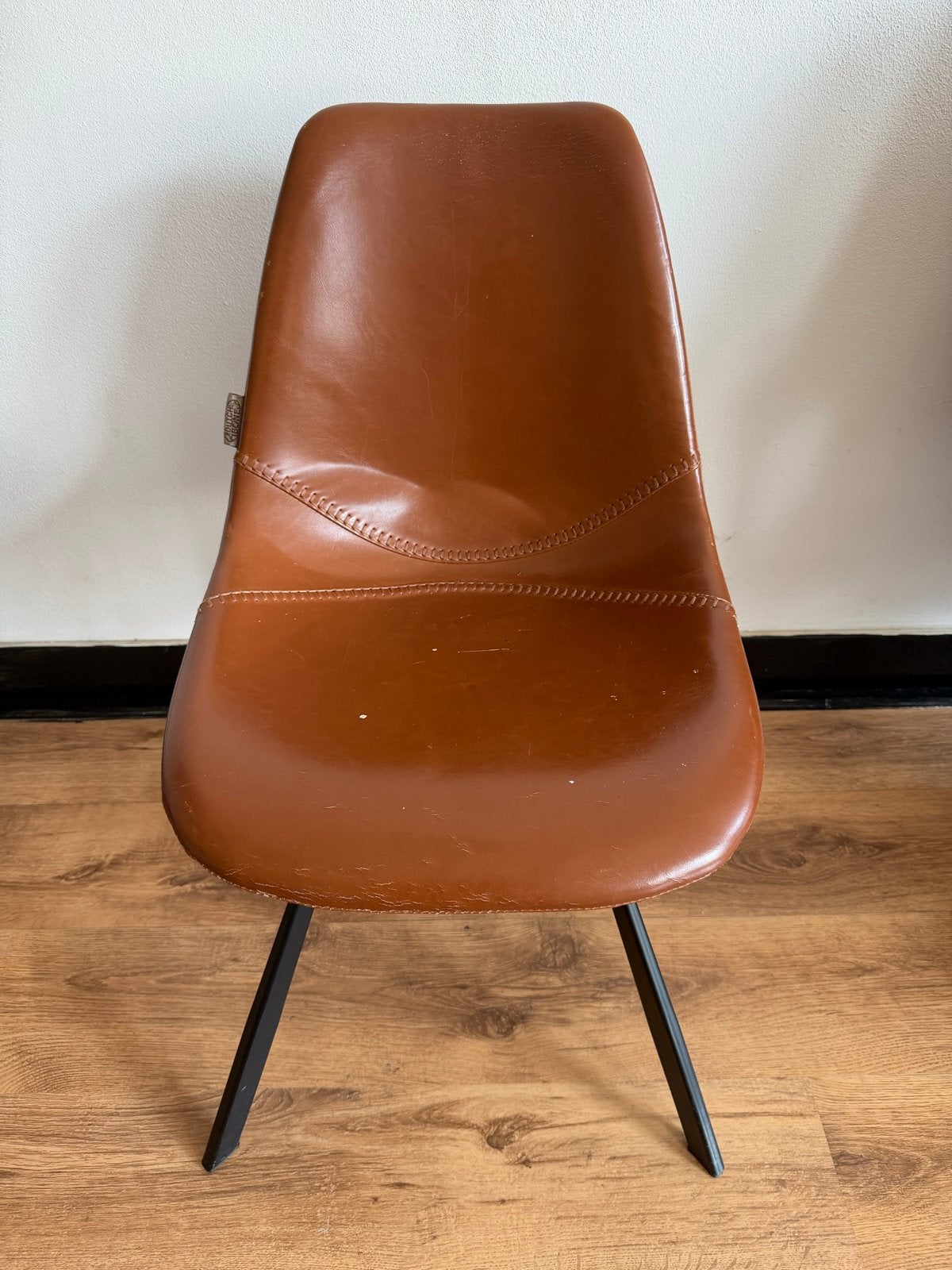 Dutchbone Stoel - Cognac Leer en Zwart Metaal, Ophalen, Gebruikt, Bruin, Leer