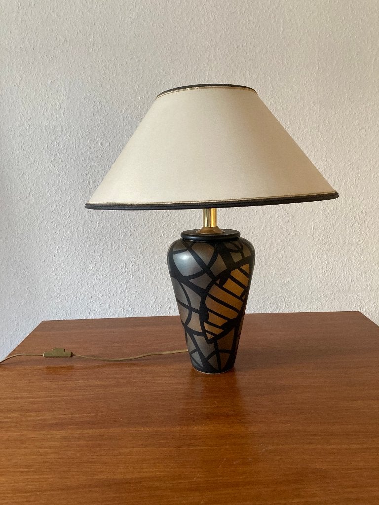 Schemerlamp vaasvorm met floraal motief, Huis en Inrichting, Lampen | Tafellampen, 49 cm, Gebruikt, Goud, Ophalen of Verzenden