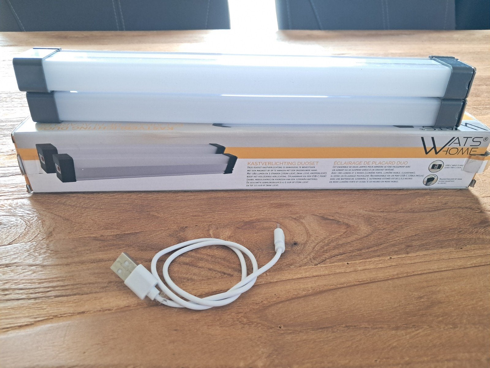 WatsHome Kastverlichting Duoset 180 Lumen, USB-C Oplaadbaa, Wit, Overige merken, Kunststof, Nieuw