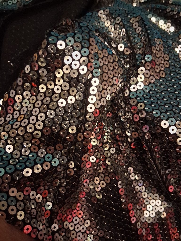 Zilveren pailletten 2-way stretch, Hobby en Vrije tijd, Stoffen en Lappen, Overige materialen, Overige kleuren, 120 cm of meer