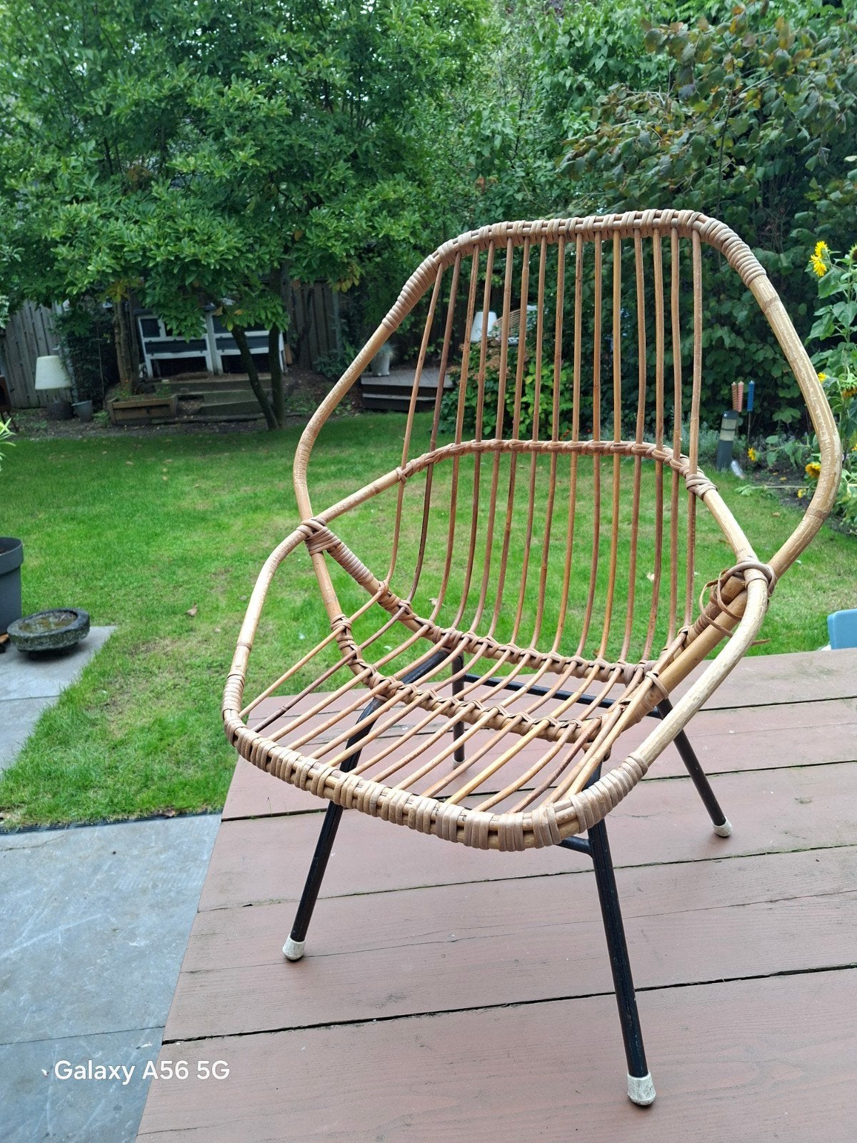 Vintage rotan loungestoel - Mid-century design, Antiek en Kunst, Ophalen