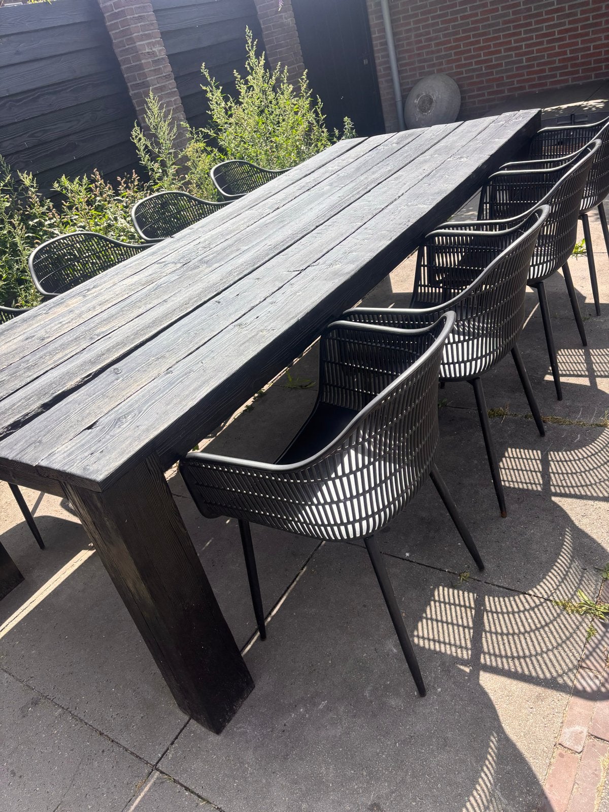 Gebrand douglas houten tuintafel zwart., Ophalen, Gebruikt, Rechthoekig, Hout