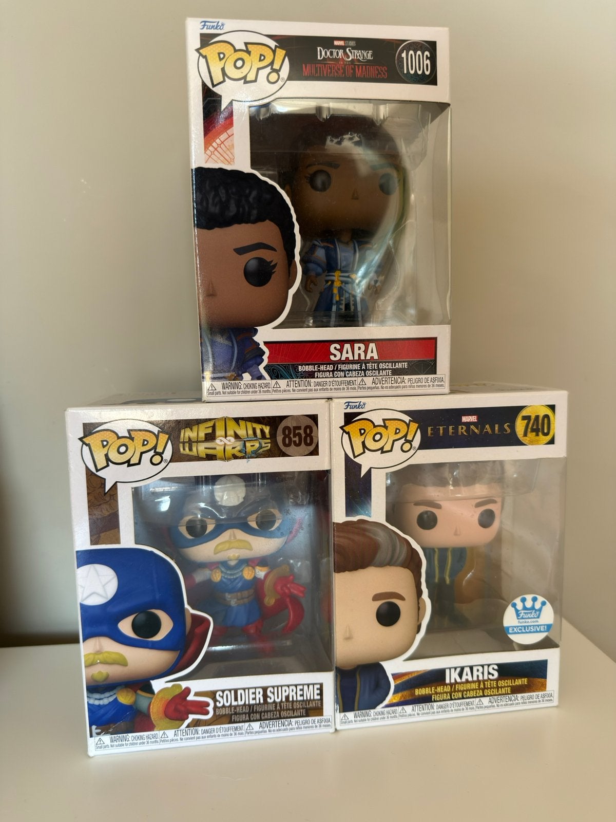 Marvel Funko Pops –Soldier Supreme,Sara & Ikaris (Exclusive), Ophalen, Zo goed als nieuw