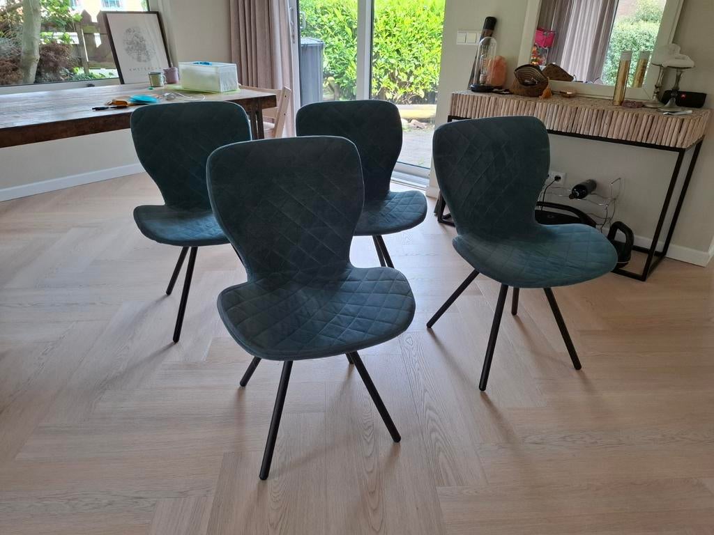 4 (zee)groene eetkamerstoelen - goede staat, Huis en Inrichting, Stoelen, Ophalen, Gebruikt, Overige kleuren