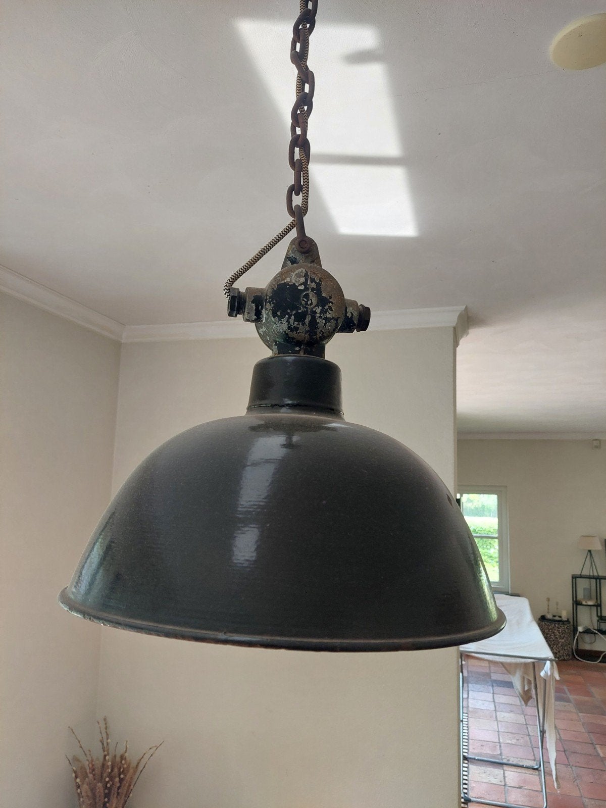 Mooie oude landelijke brocante lamp, Antiek en Kunst, Ophalen