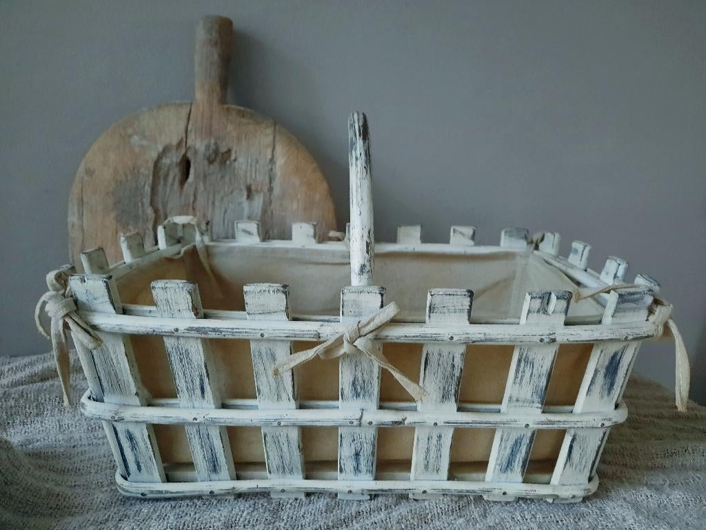 Landelijk houten mand picknickmand stoffen bekleding *Etage3, ., Ophalen of Verzenden, Zo goed als nieuw, .