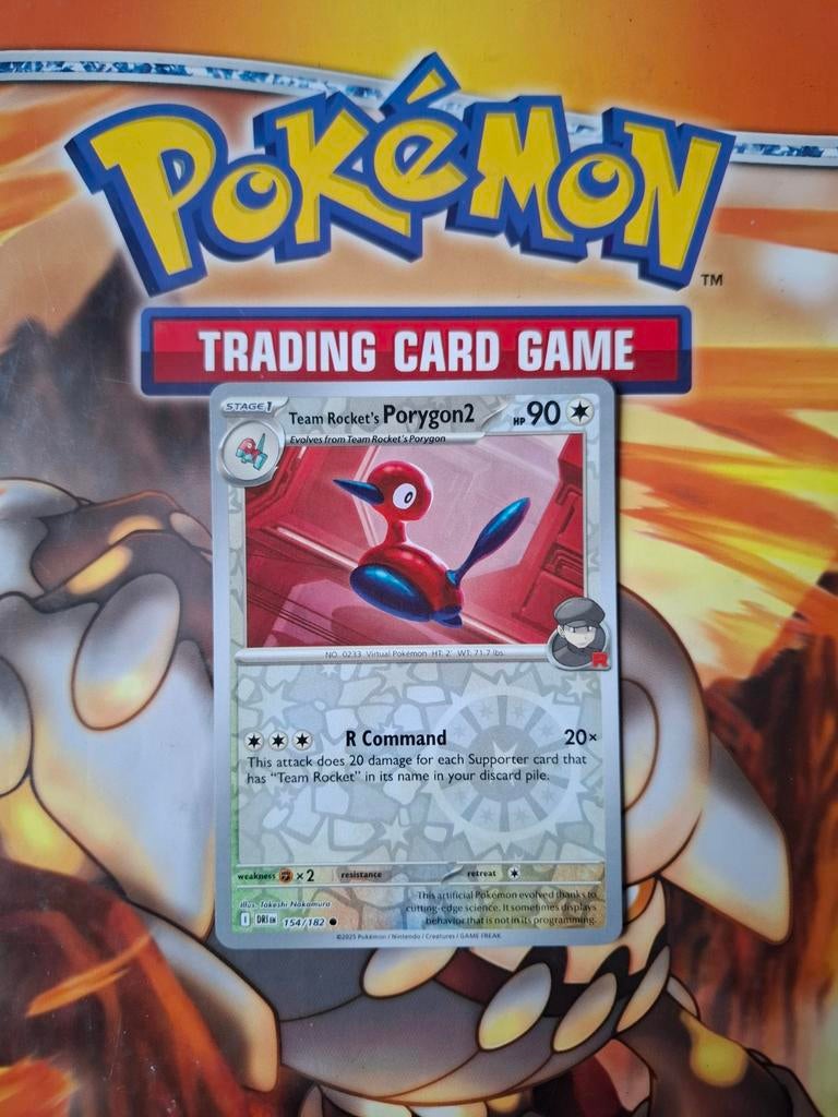 Team rocket's Porygon2 154/182 Destined Rivals reverse nm-m, Ophalen of Verzenden, Zo goed als nieuw, Losse kaart, Foil