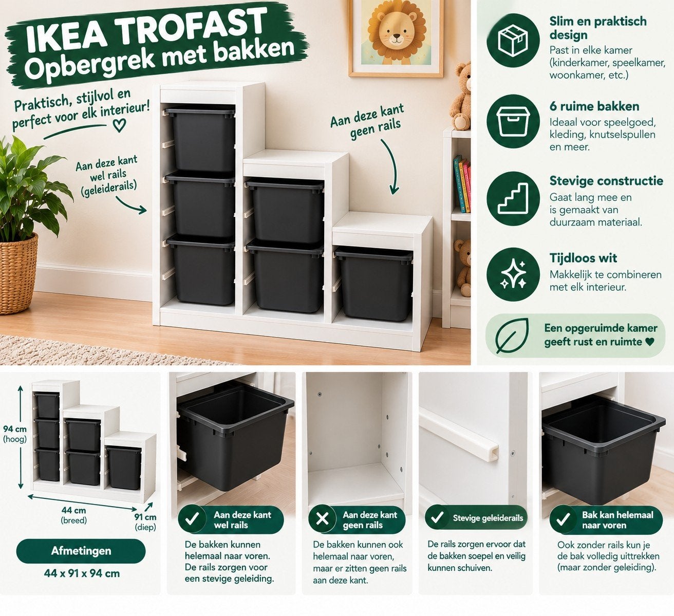 IKEA TROFAST Opbergrek met bakken - Wit/Zwart, Kinderen en Baby's, Ophalen