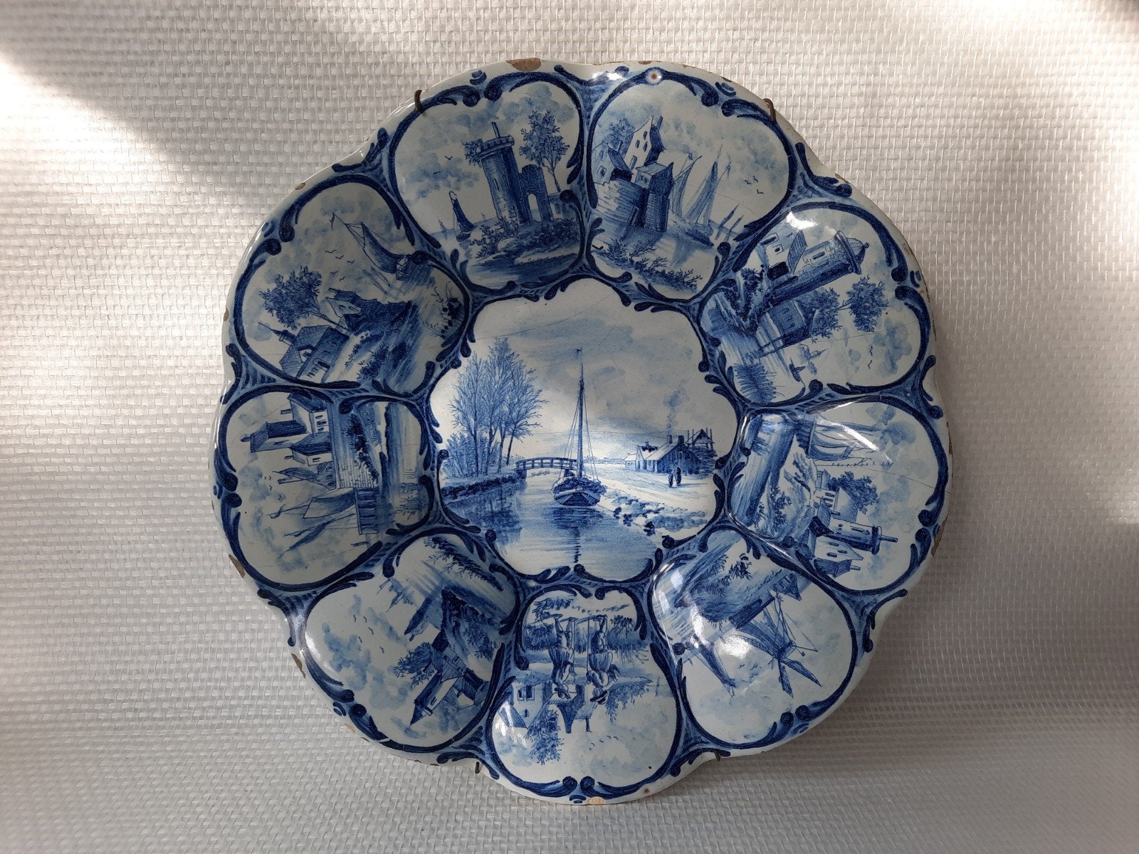Antiek Delfts Blauw Oesterbord met Hollandse Scènes, Ophalen of Verzenden