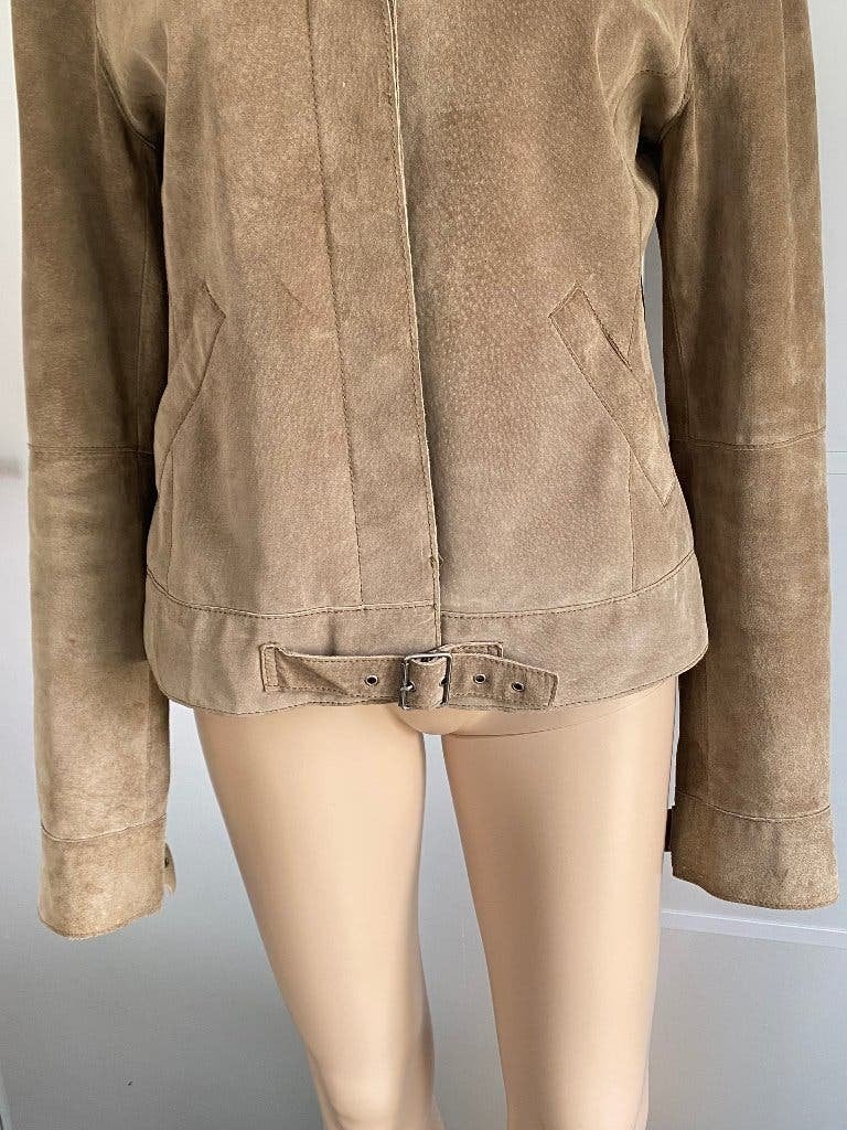 K238 Echt suede-leren jasje maat 40=M beige/bruin leer jas, Maat 38/40 (M), Part Two, Beige, Ophalen of Verzenden