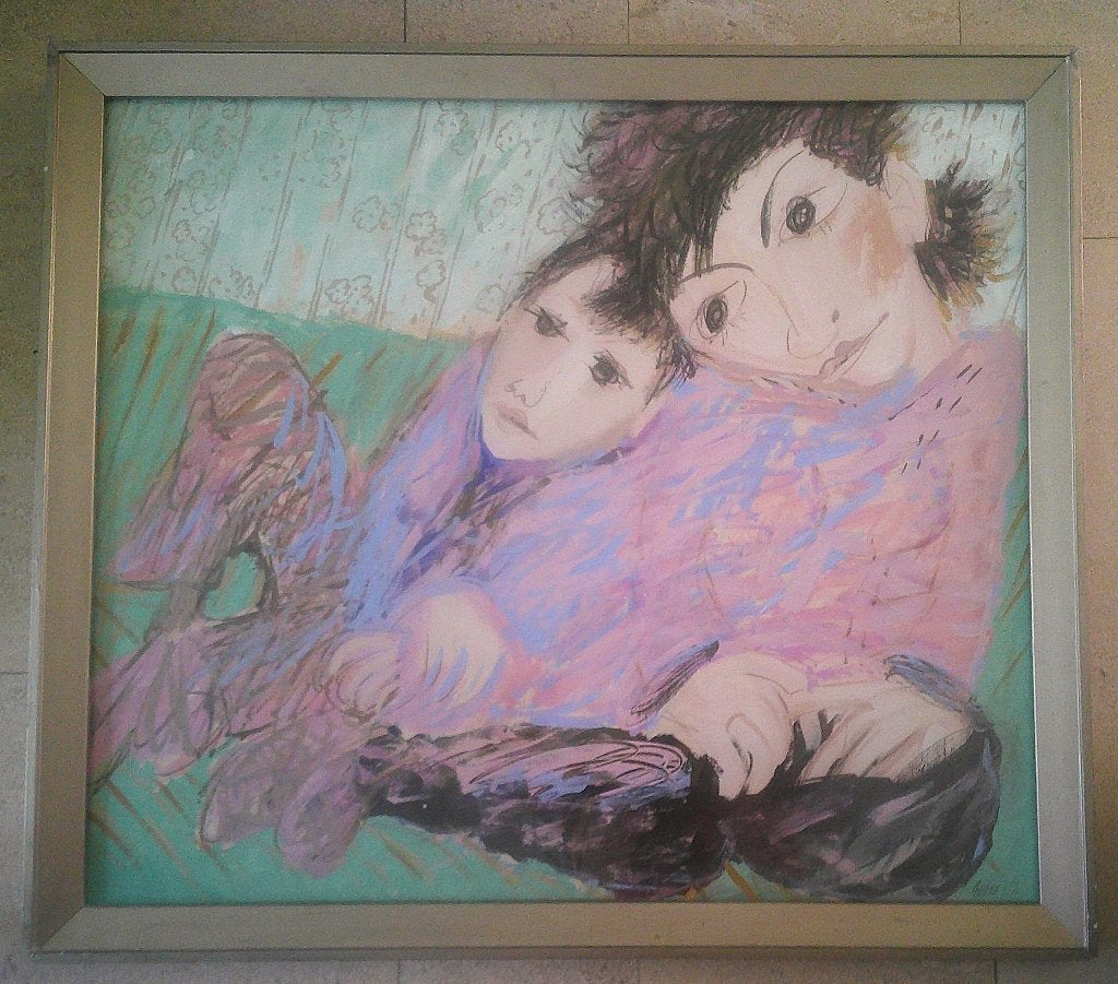 Moeder en dochter 1992, Vladimir Chaika geb.1951? Rusland), Gouache, Portret of Personen, Impressionistisch, Ophalen of Verzenden