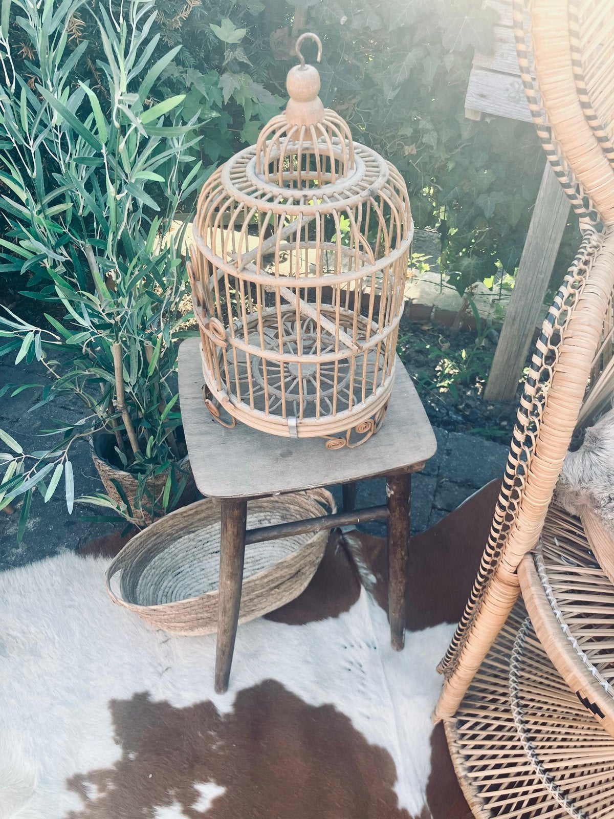 Vintage rotan vogelkooi - decoratief item, Huis en Inrichting, Ophalen, Gebruikt
