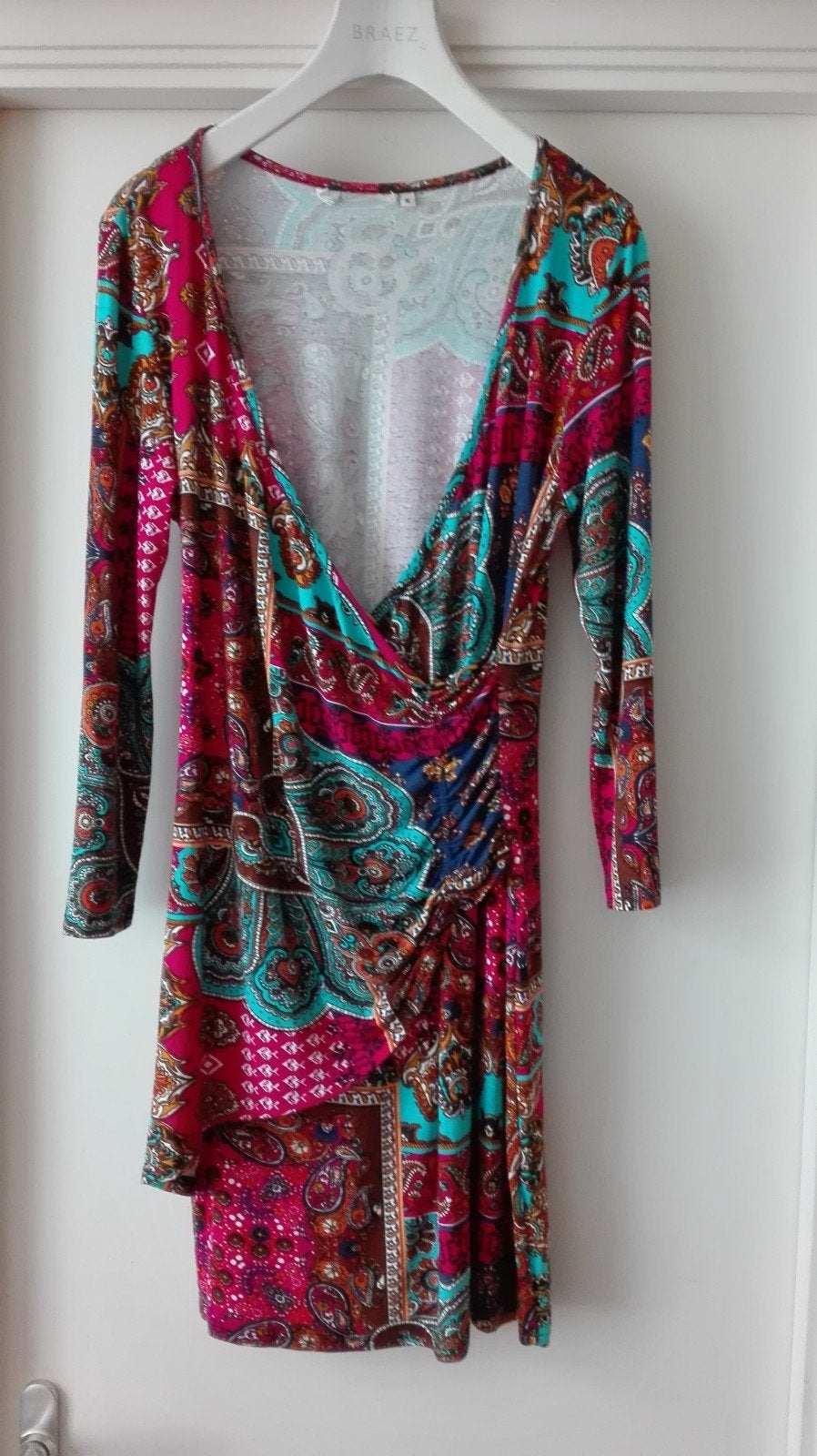38 Nw apart jurk vaste overslag roze turquoise bruin paisley, Maat 38/40 (M), Meerkleurig, Nieuw, Ophalen of Verzenden