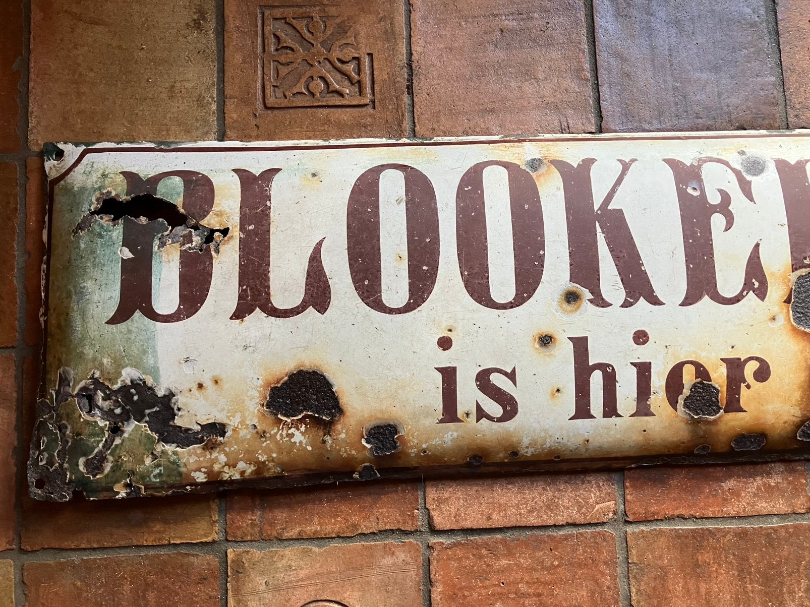 Emaille reclamebord Blooker cacao chocolade, Ophalen, Gebruikt, Reclamebord