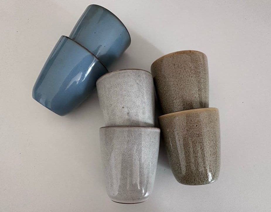 Set van 6 espressokopjes in 3 kleuren, Huis en Inrichting, Ophalen, Keramiek, Zo goed als nieuw, Overige stijlen