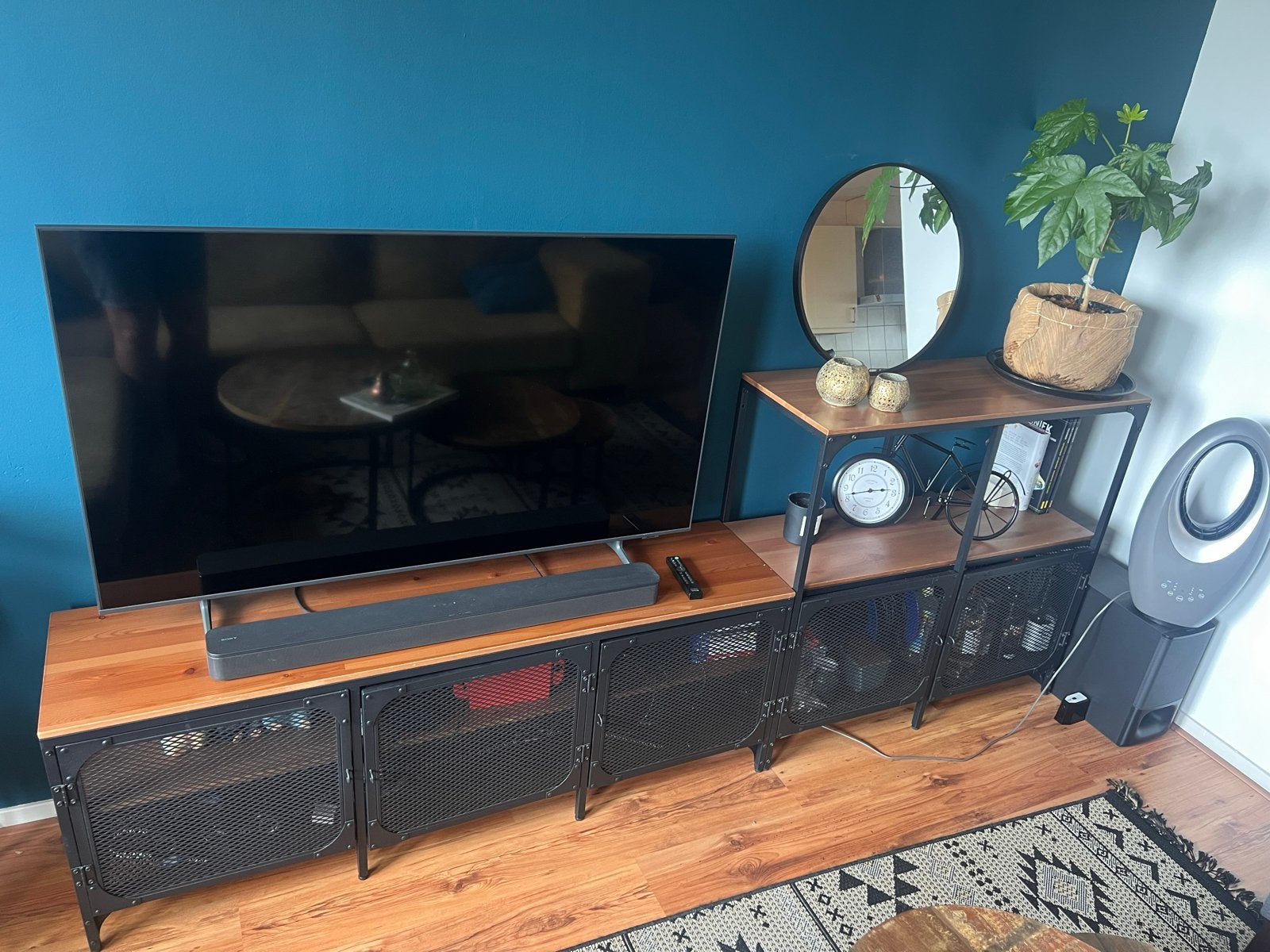 IKEA FJÄLLBO TV-meubel en stellingkast, zwart/hout, Ophalen, 100 tot 150 cm, Zo goed als nieuw, 200 cm of meer