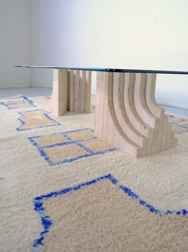 Salontafel (Bijzet, Scarpa, travertijn, marmer), Ophalen, Vintage, mid century, 100 tot 150 cm, 50 tot 100 cm