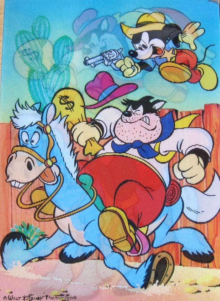 3D ansichtkaart van Mickey Mouse en Boris Boef, Ophalen of Verzenden, 1980 tot heden, Gelopen, Overige thema's