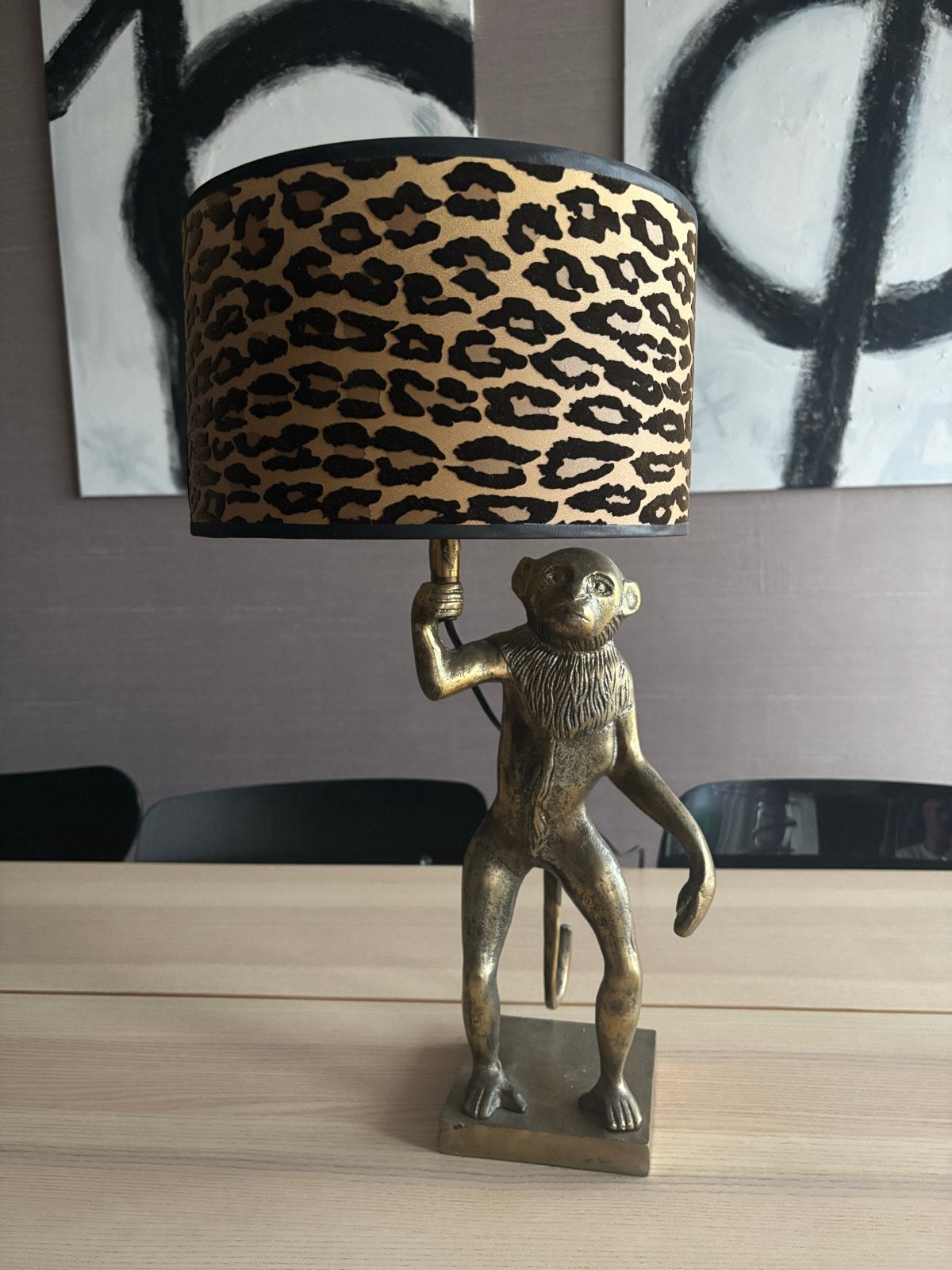 Tafellamp aap goud., Gebruikt, Goud, E27 (groot), Metaal