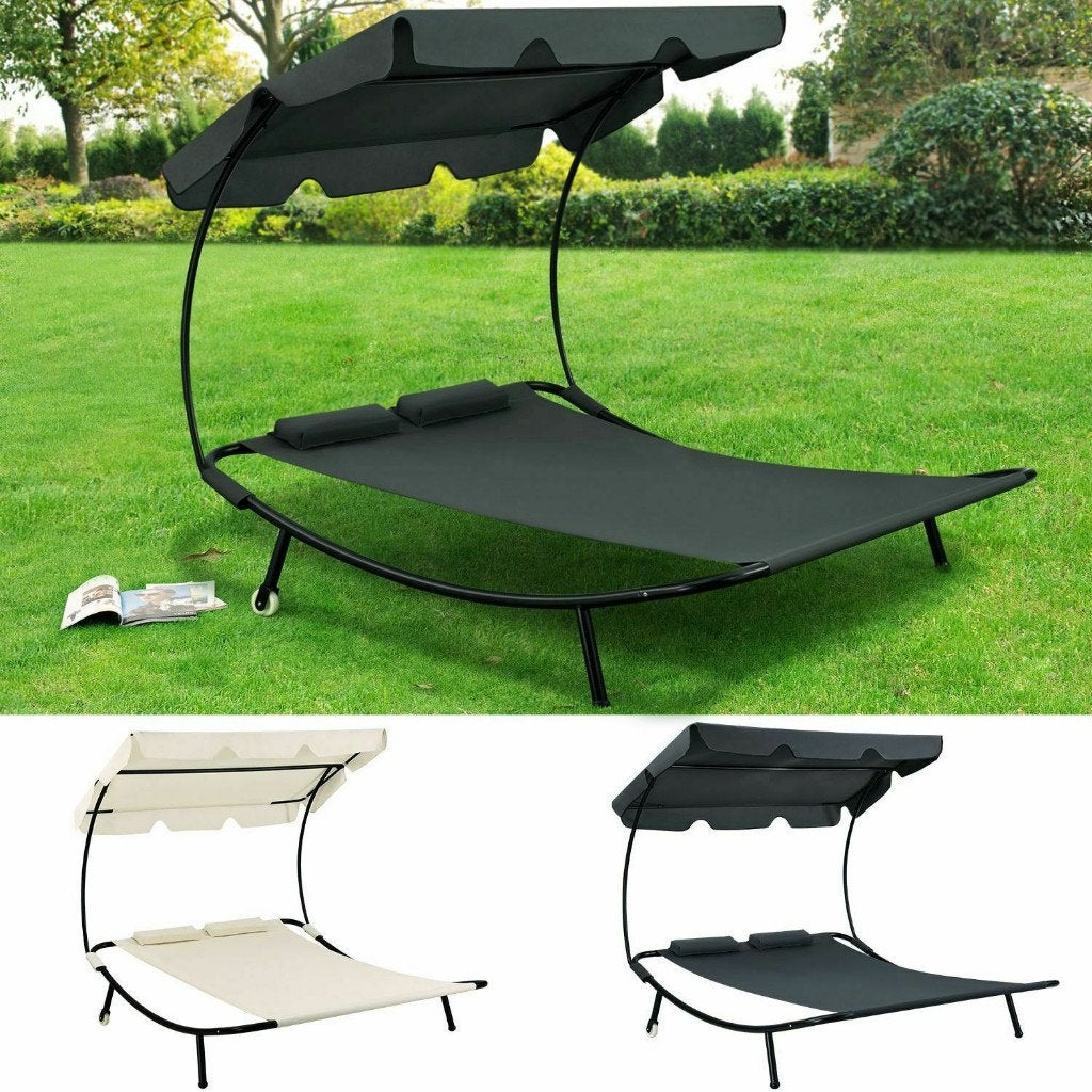 2 Persoons Ligstoel Zonnebank Strandbed Ligbed Antraciet, Tuin en Terras, Ophalen of Verzenden, Nieuw, Kunststof, Verstelbaar