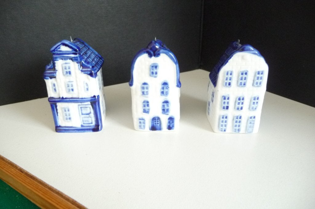 3 DELFT BLAUWE GRACHTEN HUISJE KAN JE OOK OPHANGEN, Vintage, Meerkleurig, Verzenden, Zo goed als nieuw