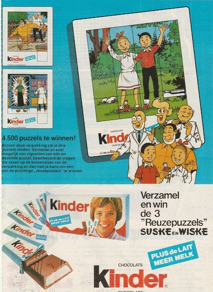 Retro reclame 1980 Kinder chocolade Suske Wiske puzzel, Verzamelen, Verzenden, Overige typen