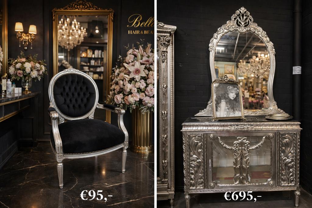 Vitrinekast dressoir met spiegel barok zilver, Huis en Inrichting, Kasten | Ladekasten, Ophalen of Verzenden, Zo goed als nieuw