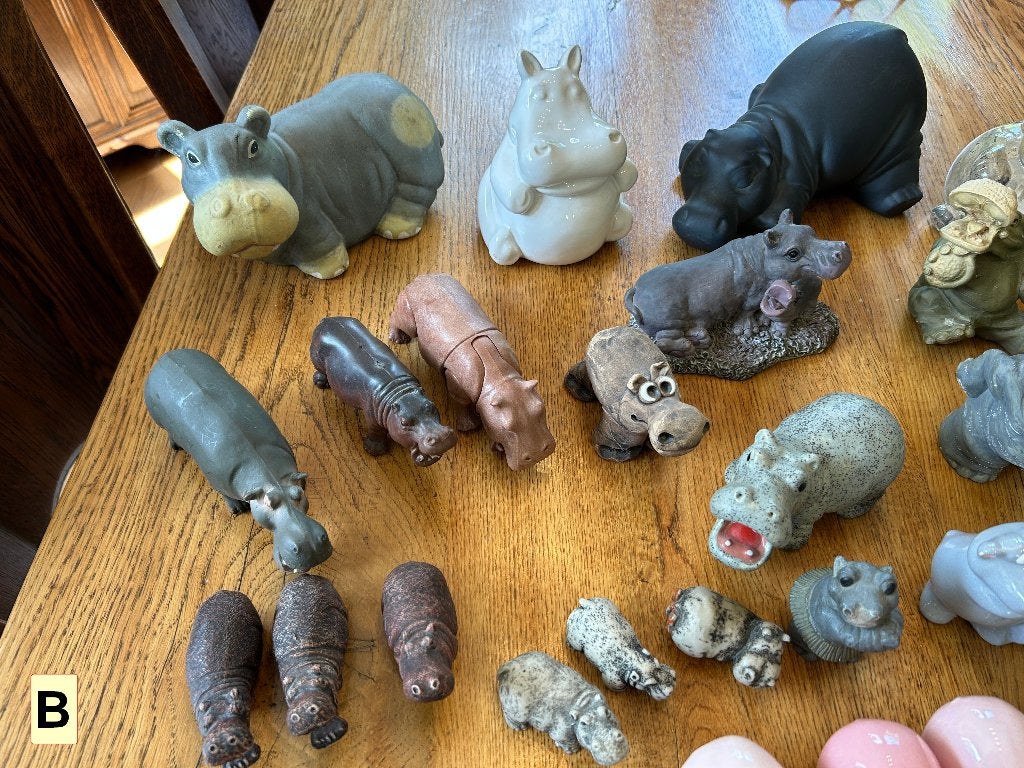 Grote verzameling dierfiguren Nijlpaarden div materialen, Ophalen of Verzenden, Zo goed als nieuw, Wild dier, Beeldje of Figuurtje