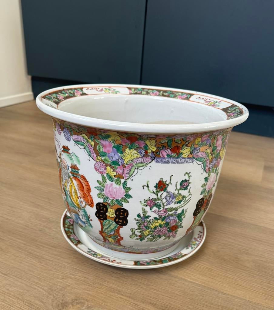 Grote bloempot chinees porselein, Tuin en Terras, Bloempotten, Gebruikt, Rond, Minder dan 40 cm, Balkon