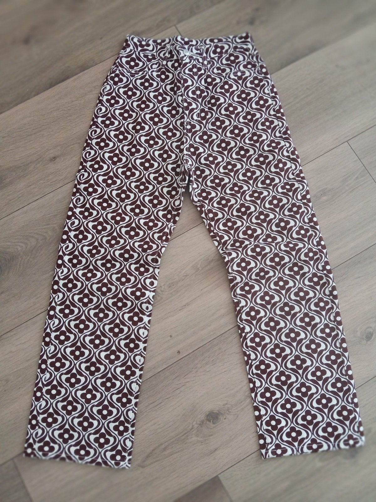 Cider broek met vintageprint - Maat S, Bruin, Nieuw, Ophalen of Verzenden, Maat 36 (S)