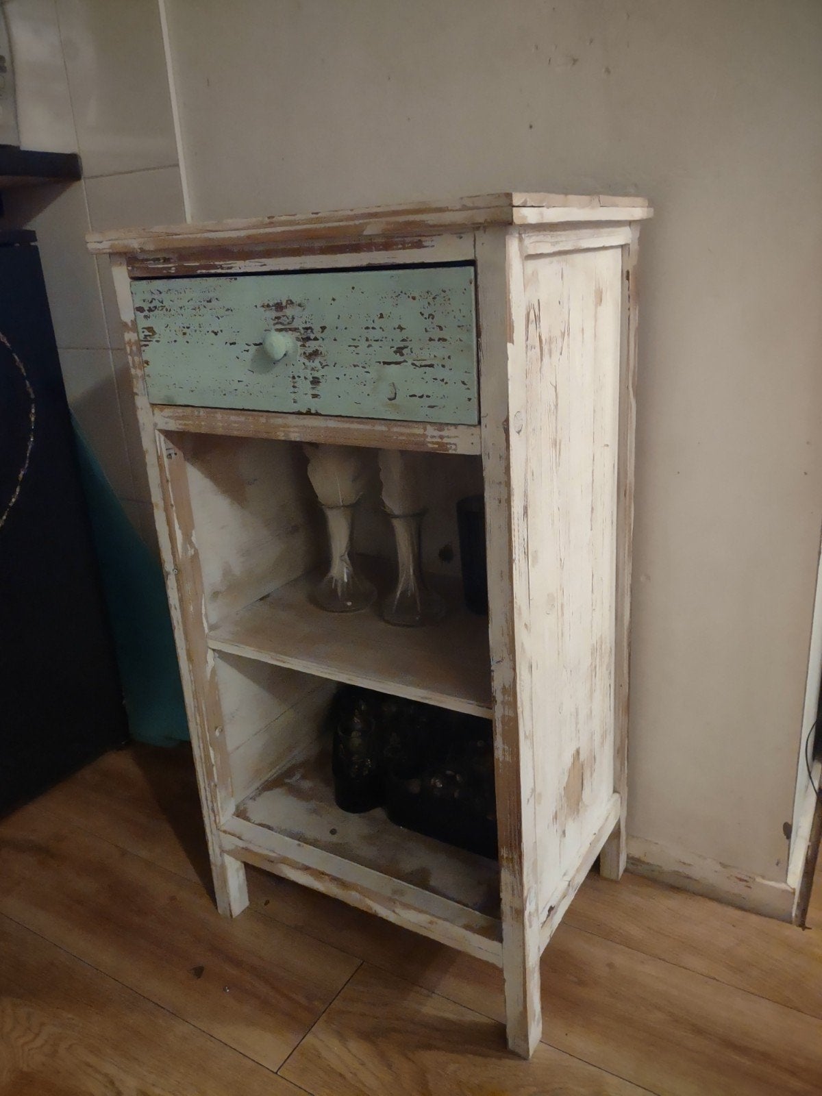 Vintage bijzettafel met lade en planken, Huis en Inrichting, Ophalen, Gebruikt