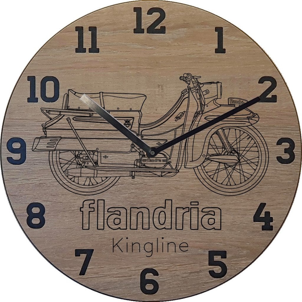 Themaklok met een Flandria Kingline brommer als thema, Ophalen of Verzenden, Nieuw, Wandklok
