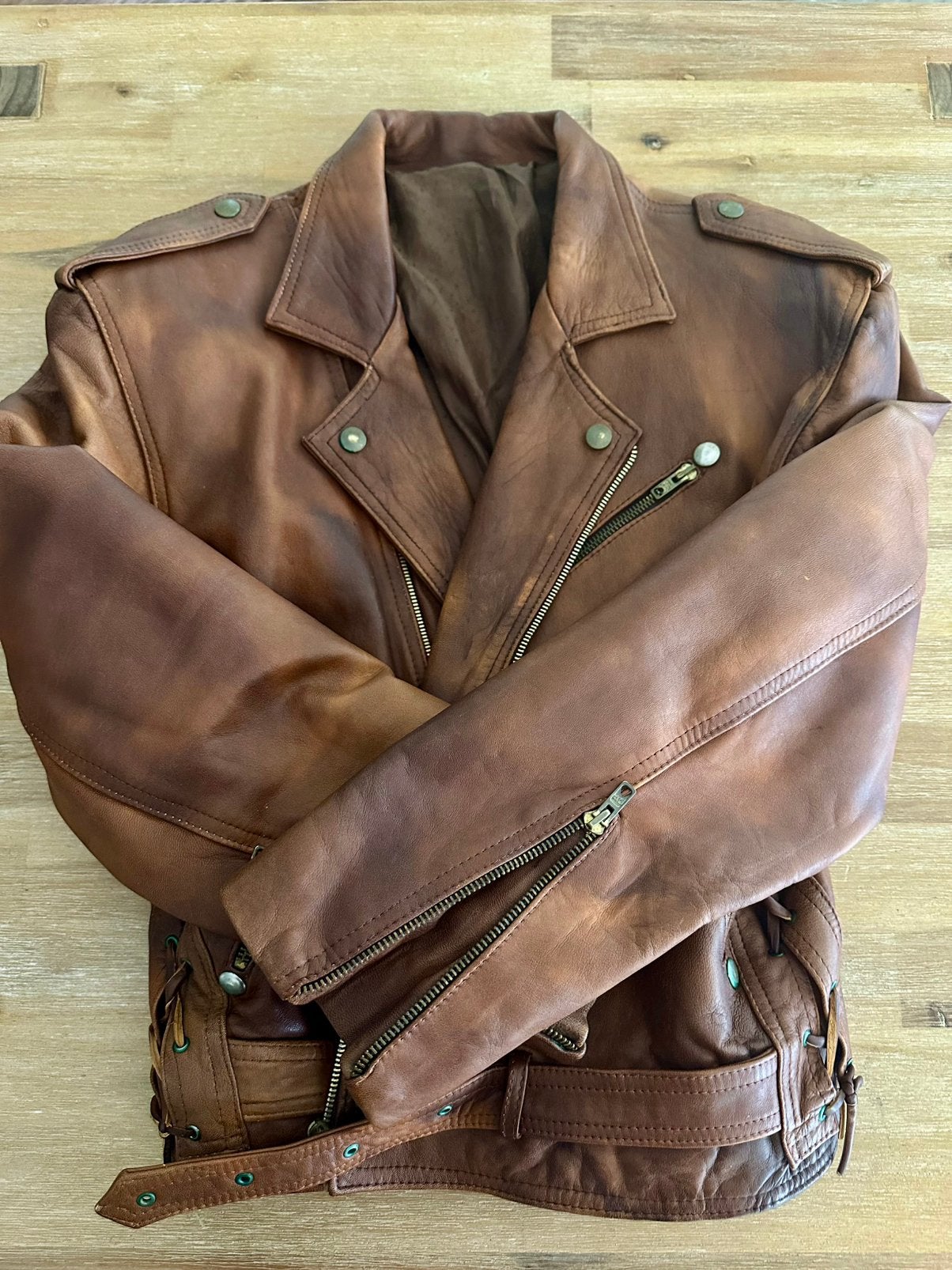 Stoer leren jack bruin kort unisex, Kleding | Heren, Ophalen of Verzenden, Zo goed als nieuw, Overige maten, Bruin