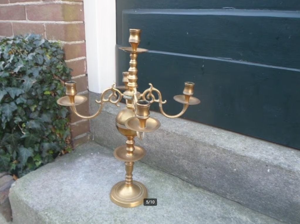 Koperen KANDELAAR messing 5 lichts kandelaber 45 cm hoog, Ophalen of Verzenden, Koper of Brons