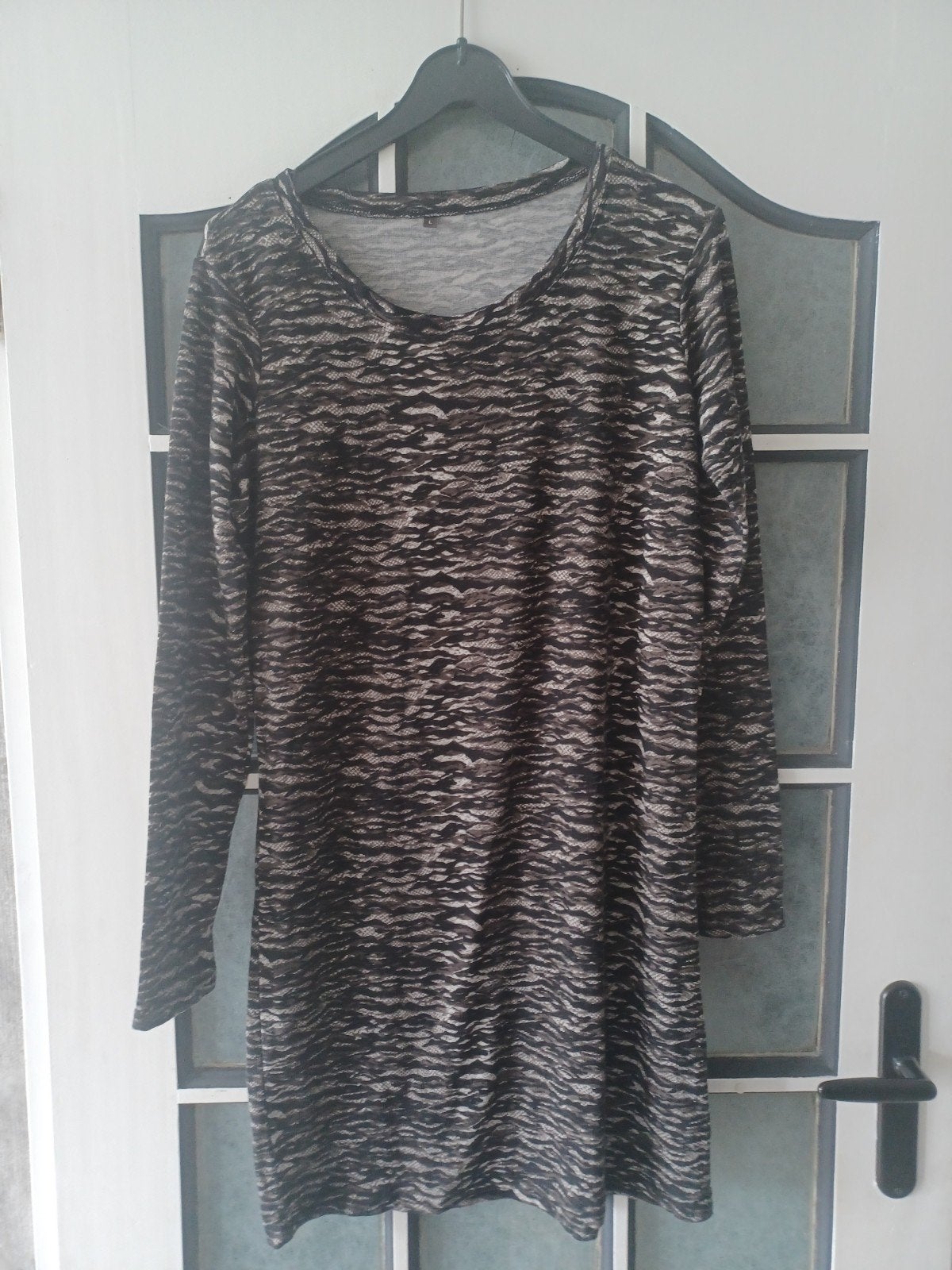 Bruin / zwart gestreept longsleeve shirt / tuniek, maat L, Ophalen of Verzenden, Zo goed als nieuw, Maat 42/44 (L), Bruin