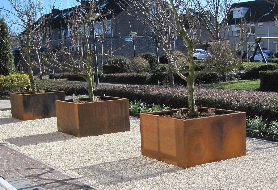 super mooie grote bloembakken cortenstaal 3mm 100x100x40, Tuin en Terras, Bloembakken en Plantenbakken, 100 cm of meer, Vierkant