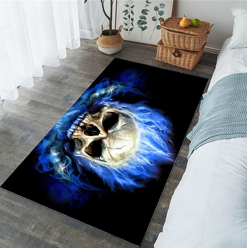 Blauw Zwart Doodskop Vloerkleed / Skull Skelet Kleed Tapijt, Verzenden, Nieuw, 150 tot 200 cm, Blauw