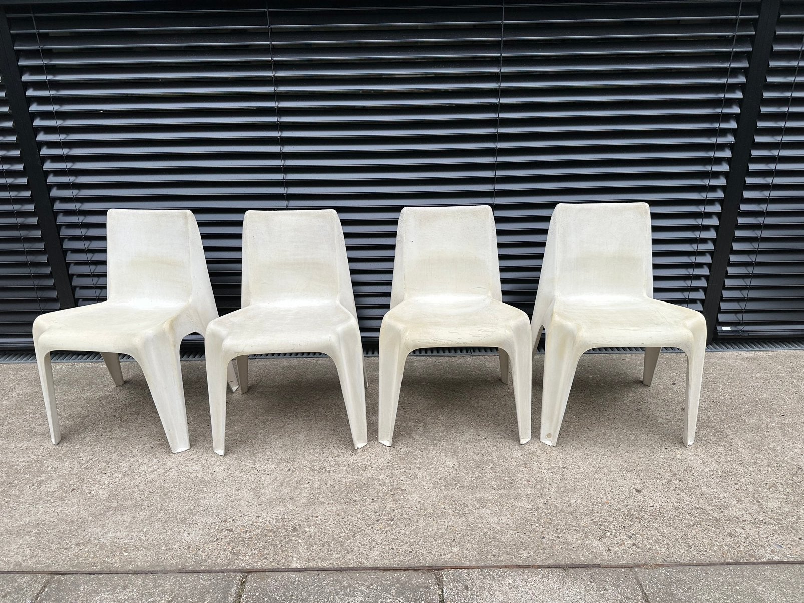 4 Bofinger-stoelen, ba 1171 wit ontwerper Helmut Bätzner, Ophalen, Wit, Stoel, Kunststof