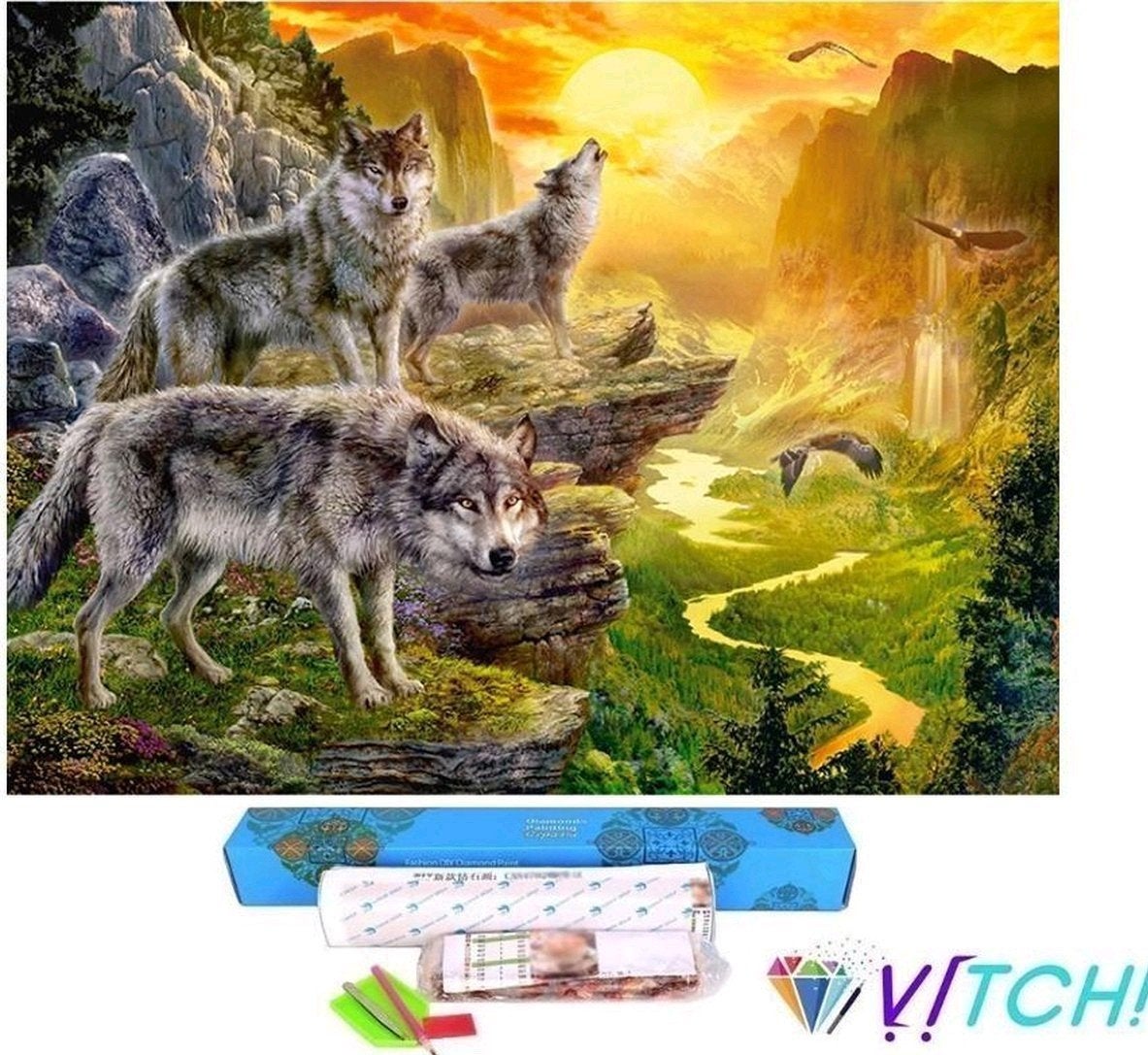 Diamond Painting - Wolven 40x50. Nieuw. Complete set, Ophalen of Verzenden, Nieuw, Dieren, Diamond painting