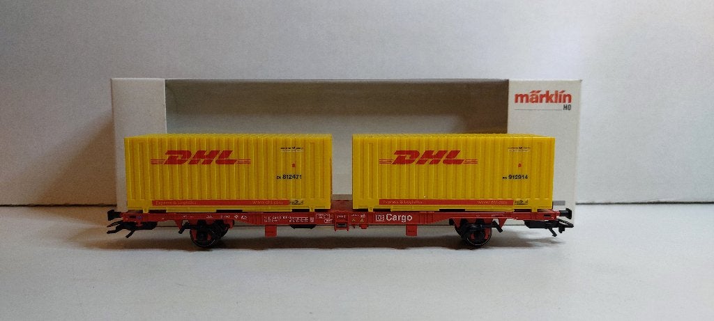 DB Cargo Draagwagon met 2 DHL 20ft. Containers *Nieuw* (09), Wisselstroom, Ophalen of Verzenden, NS, Märklin