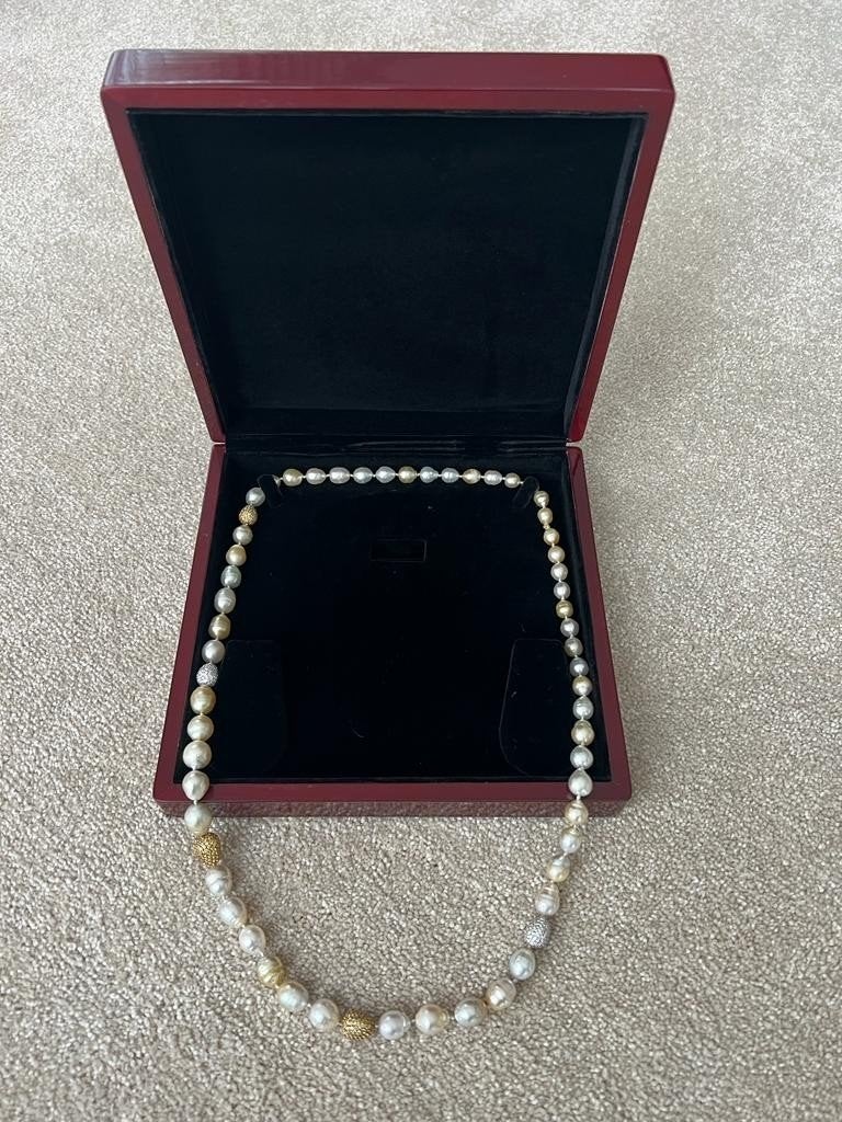Luxe collier met Zuidzeebarokparels, goud & diamanten, Ophalen, Nieuw, Met edelsteen, Goud