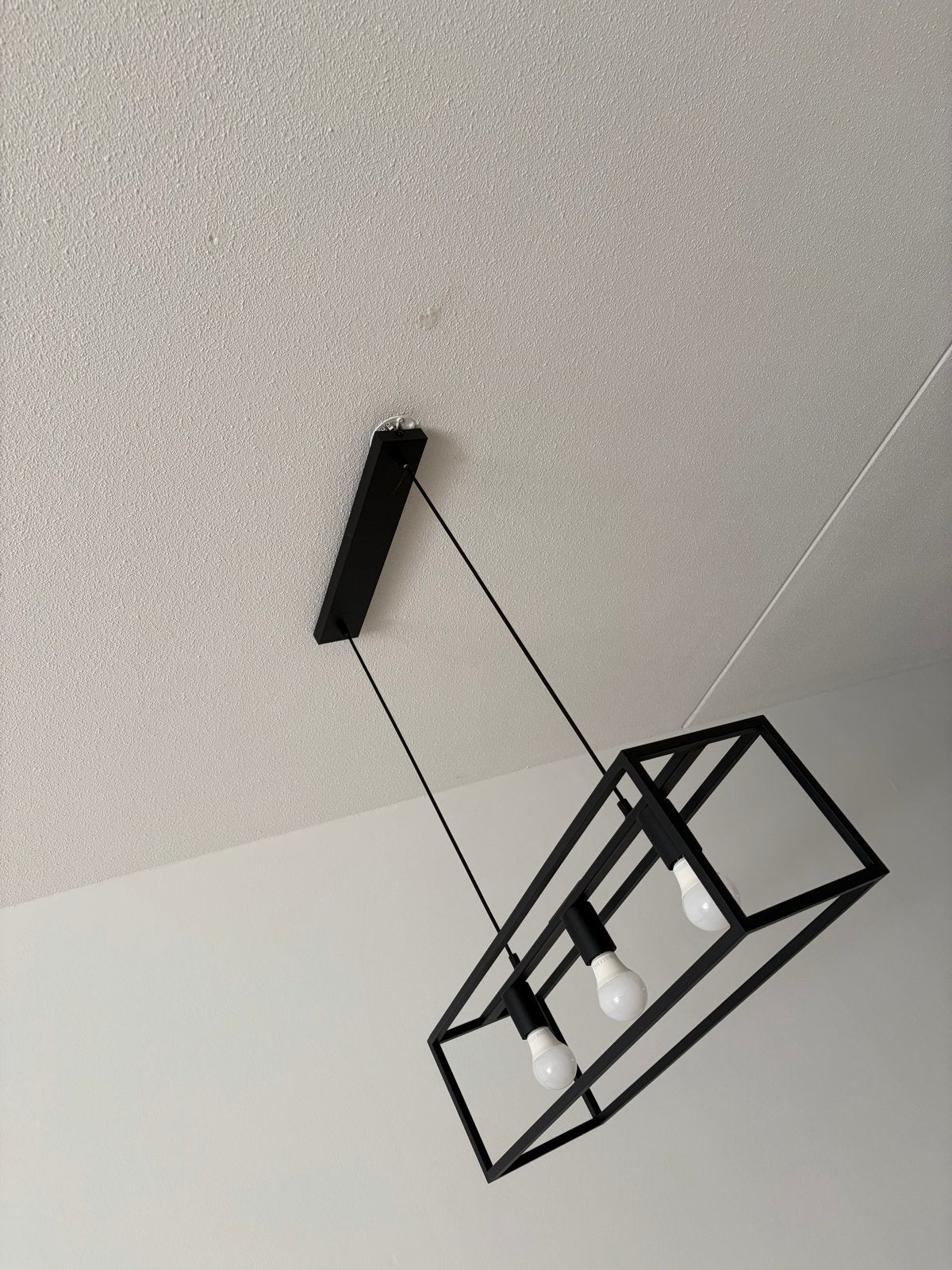 Set van 3 zwarte industriële lampen: plafond, hang & eettafe, Ophalen, Gebruikt, Metaal